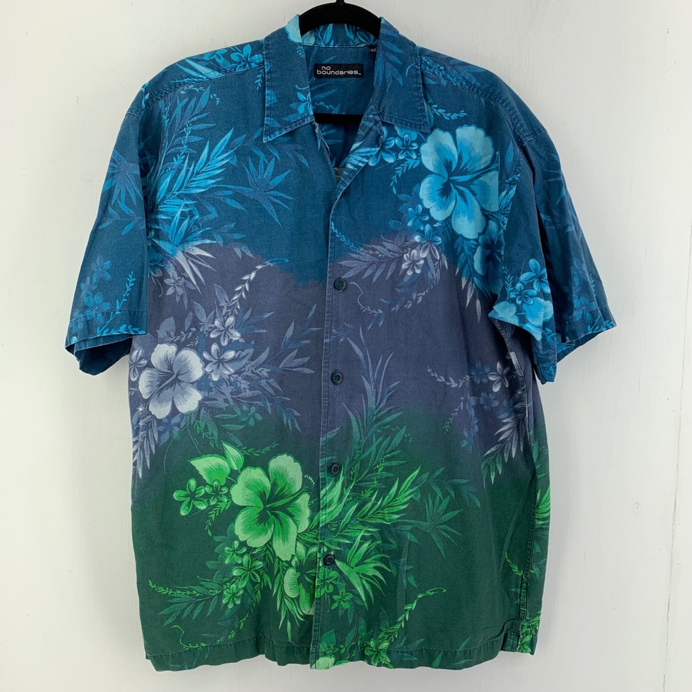 Y2K No Boundaries Mens Large Floral Tropical Sur Button Up Camp Shirt Beach